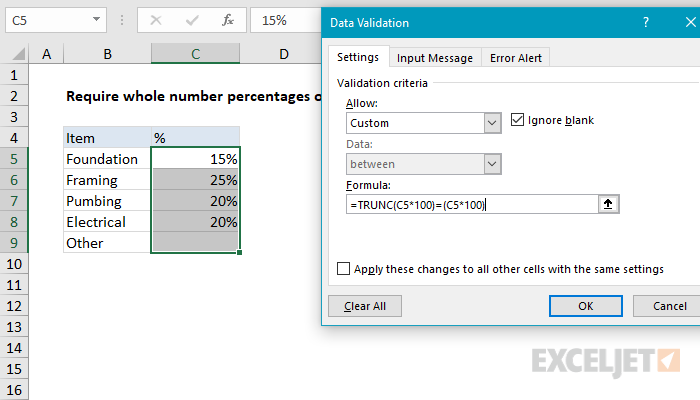 Data validation whole percentage only