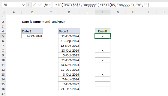 Excel Date is same month and year