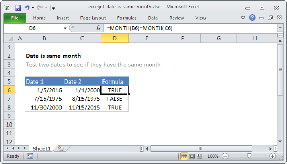 Excel Date is same month