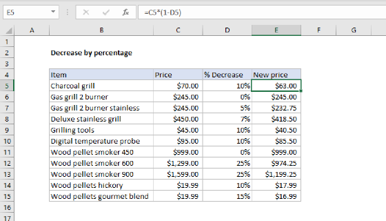 Excel Decrease by percentage