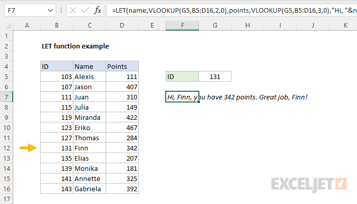 Detailed LET function example