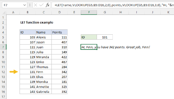 Excel Detailed LET function example