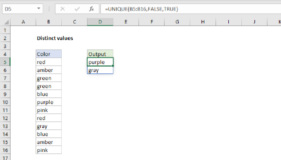 Excel Distinct values