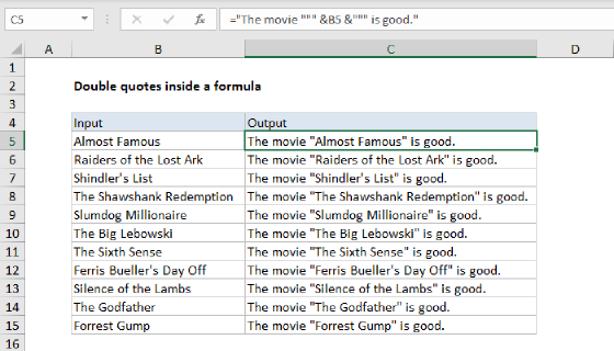 Excel Double quotes inside a formula