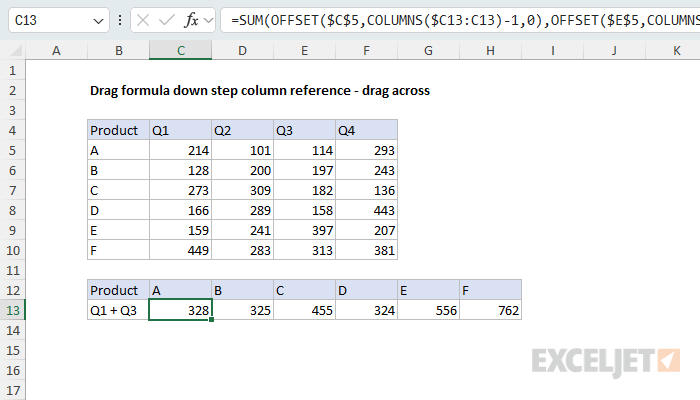 Drag formula across and step row reference