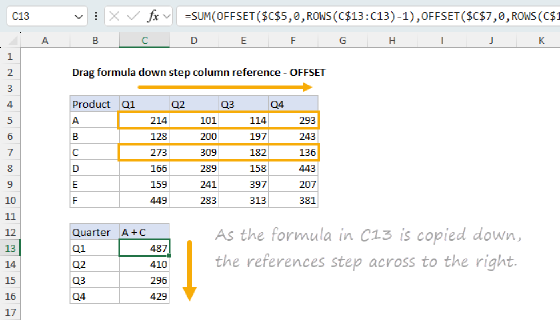 Excel Drag formula down step column reference