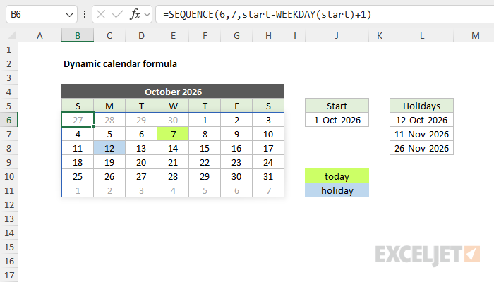 Dynamic calendar formula
