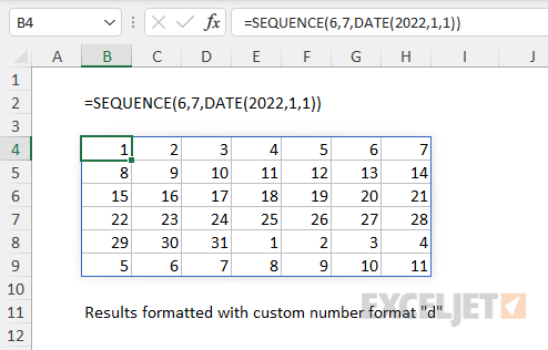 SEQUENCE dates formatted to show day only