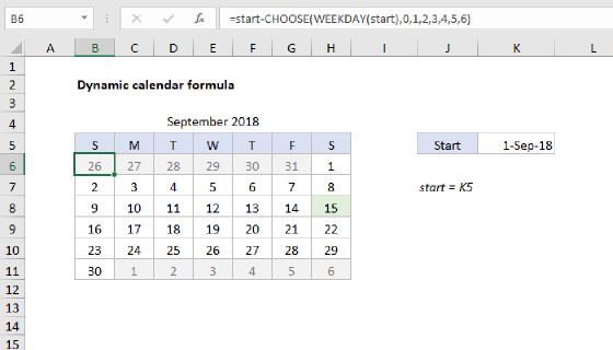 Excel Dynamic calendar grid