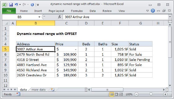 Excel Dynamic named range with OFFSET