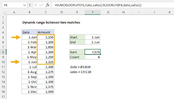 Excel Dynamic range between two matches