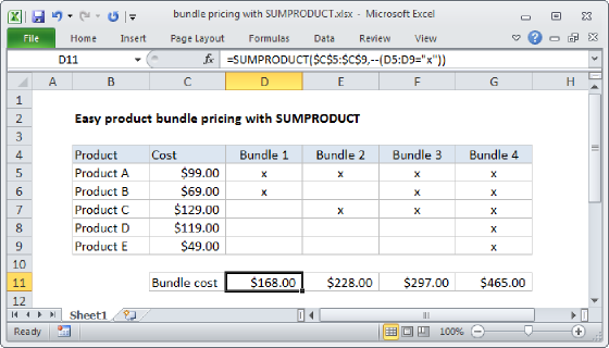 Excel Easy bundle pricing with SUMPRODUCT