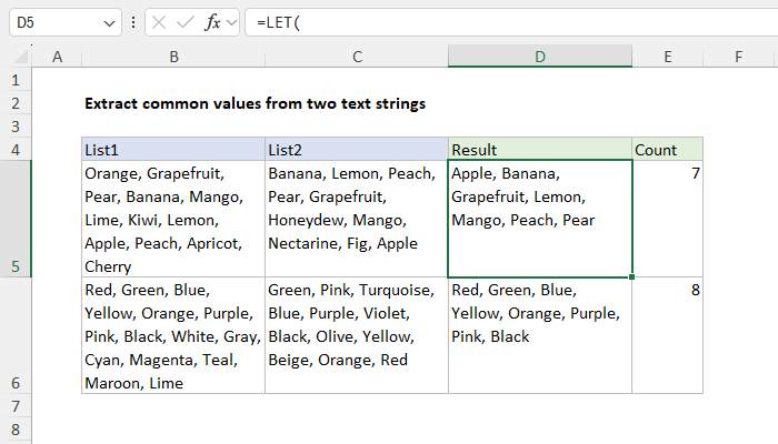 Extract common values from text strings - Excel formula | Exceljet