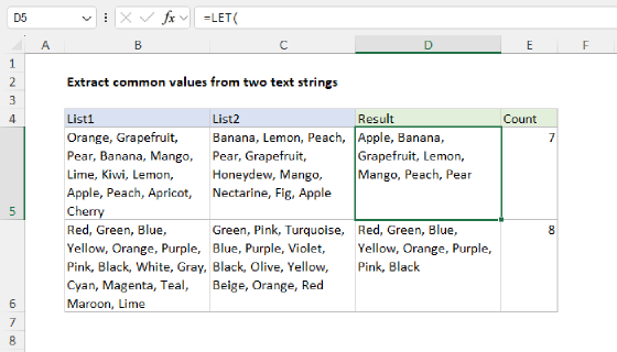 Excel Extract common values from text strings