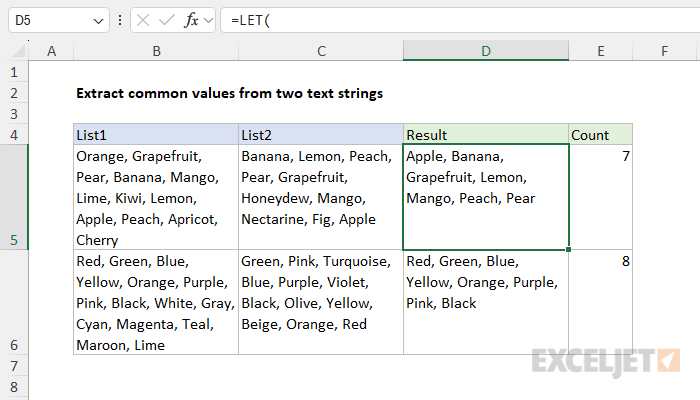 Extract common values from text strings