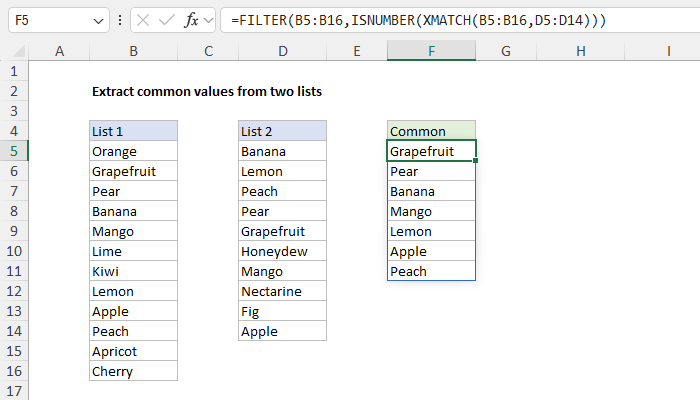 Extract common values from two lists