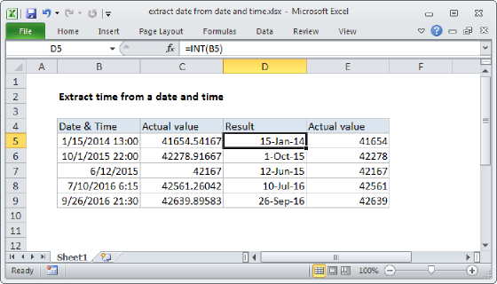 Excel Extract date from a date and time