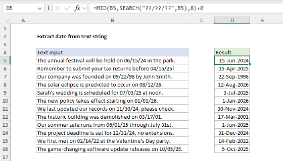 Excel Extract date from text string