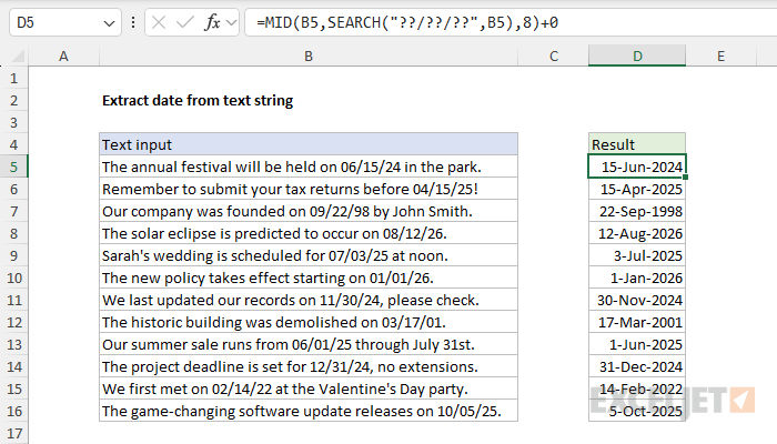 Extract date from text string