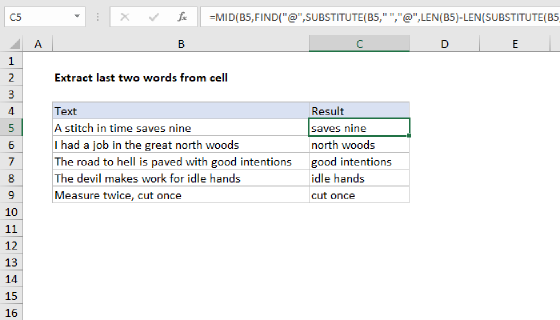 Excel Extract last two words from cell