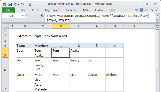 Excel Extract multiple lines from a cell