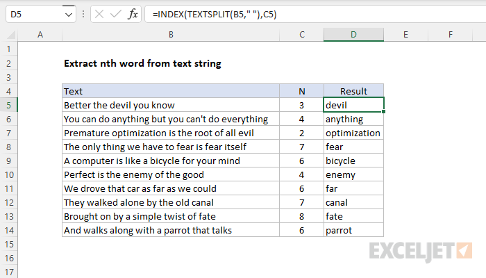 Extract nth word from text string