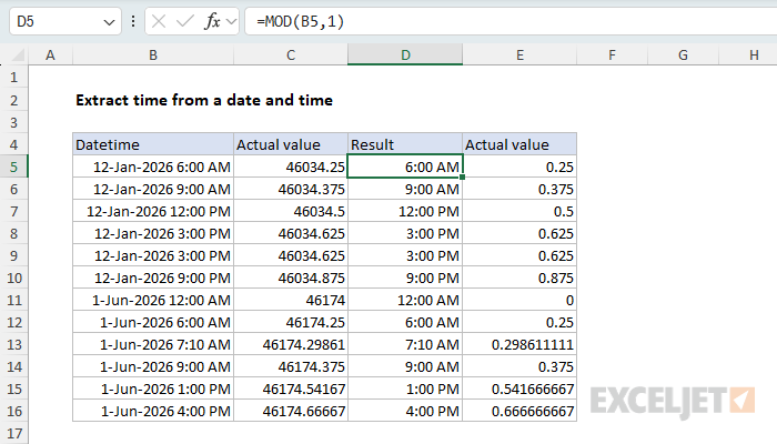 Extract time from a date and time
