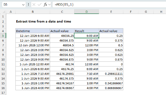 Excel Extract time from a date and time