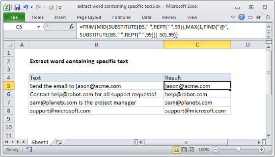 Excel Extract word containing specific text
