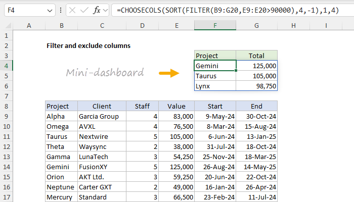 Filter and exclude columns