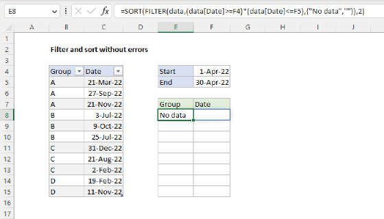 Excel Filter and sort without errors