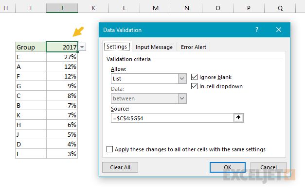 Dropdown menu for year with data validation