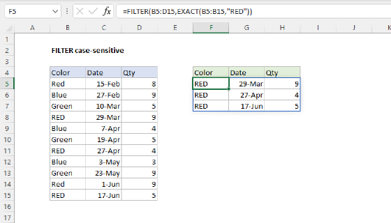 Excel FILTER case-sensitive
