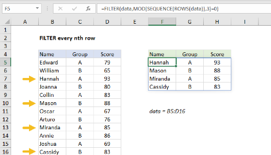 Excel Filter every nth row