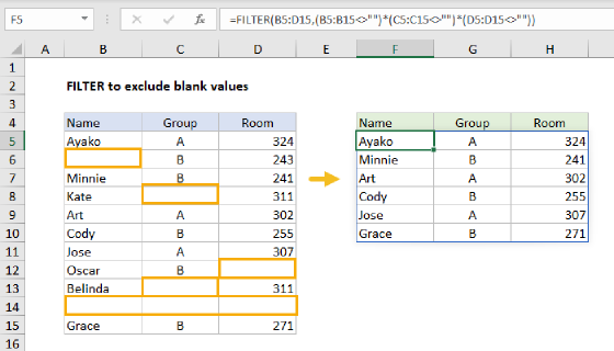 Excel Filter exclude blank values