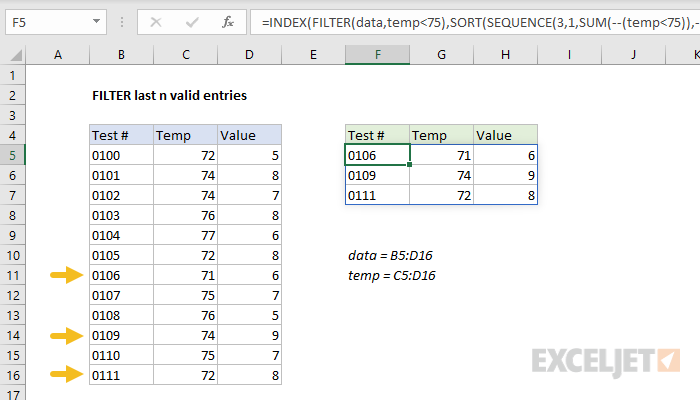 FILTER last n valid entries