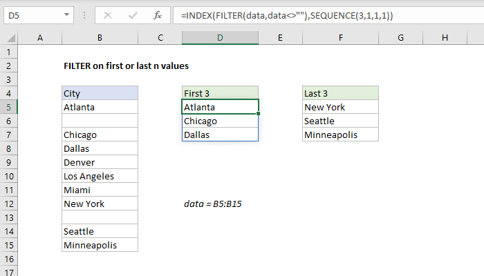 FILTER on first or last n values - Excel formula | Exceljet
