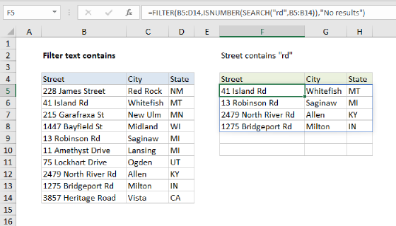 Excel Filter text contains