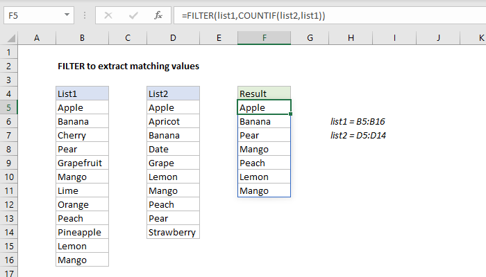 Filter to extract matching values - Excel formula | Exceljet