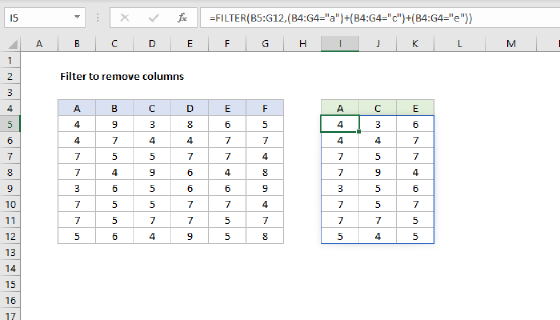 Excel FILTER to remove columns