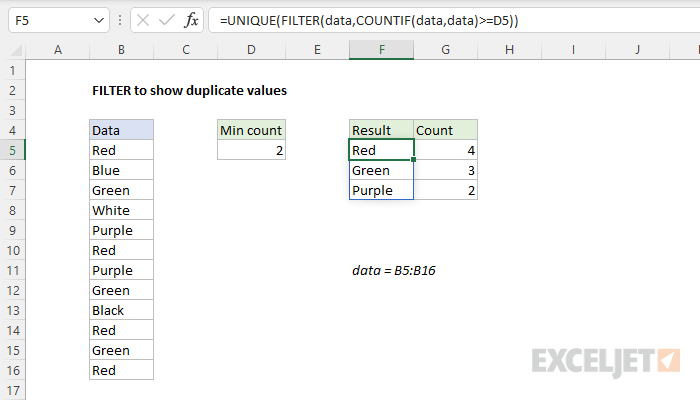 FILTER to show duplicate values