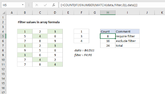 Excel Filter values in array formula