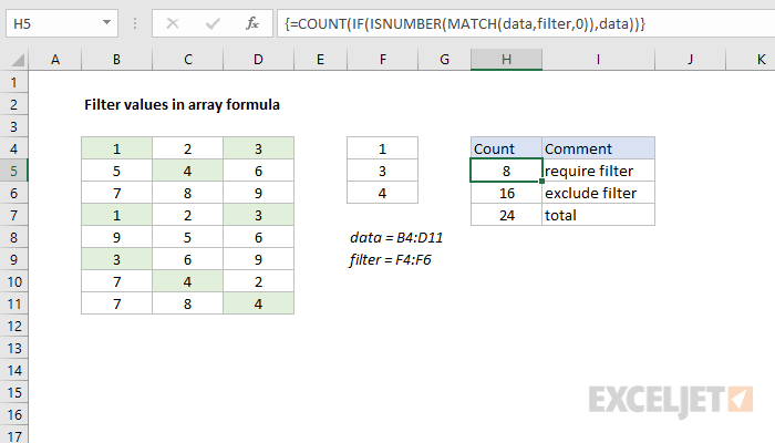 Filter values in array formula