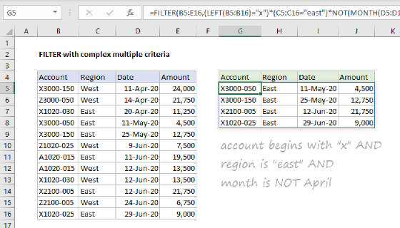 Excel FILTER with complex multiple criteria