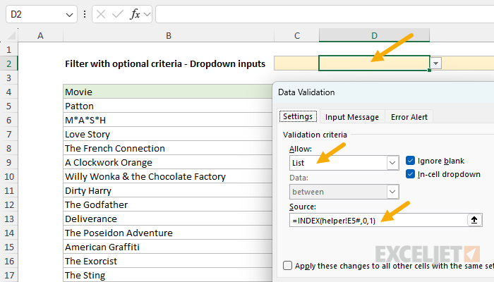 Data validation configuration for the Director dropdown