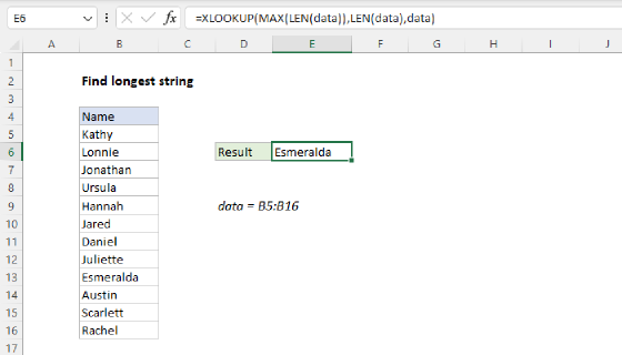 Excel Find longest string