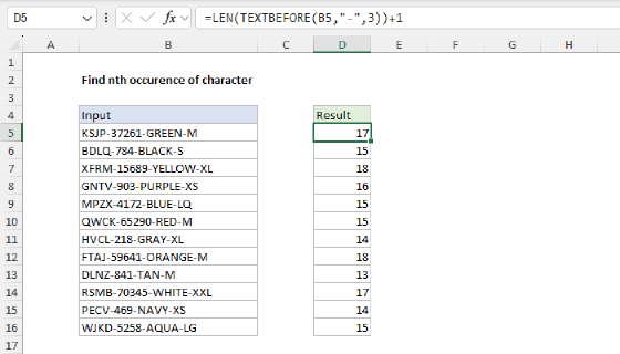 Excel Find nth occurrence of character