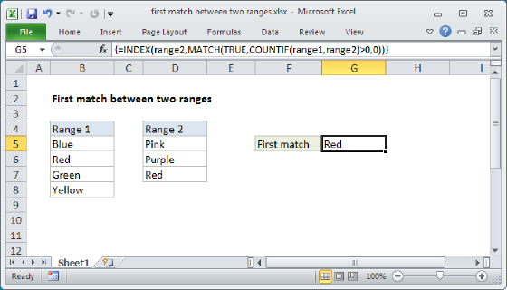 Excel First match between two ranges