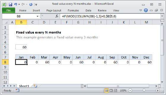 Excel Fixed value every N columns