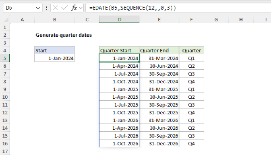 Excel Generate quarter dates